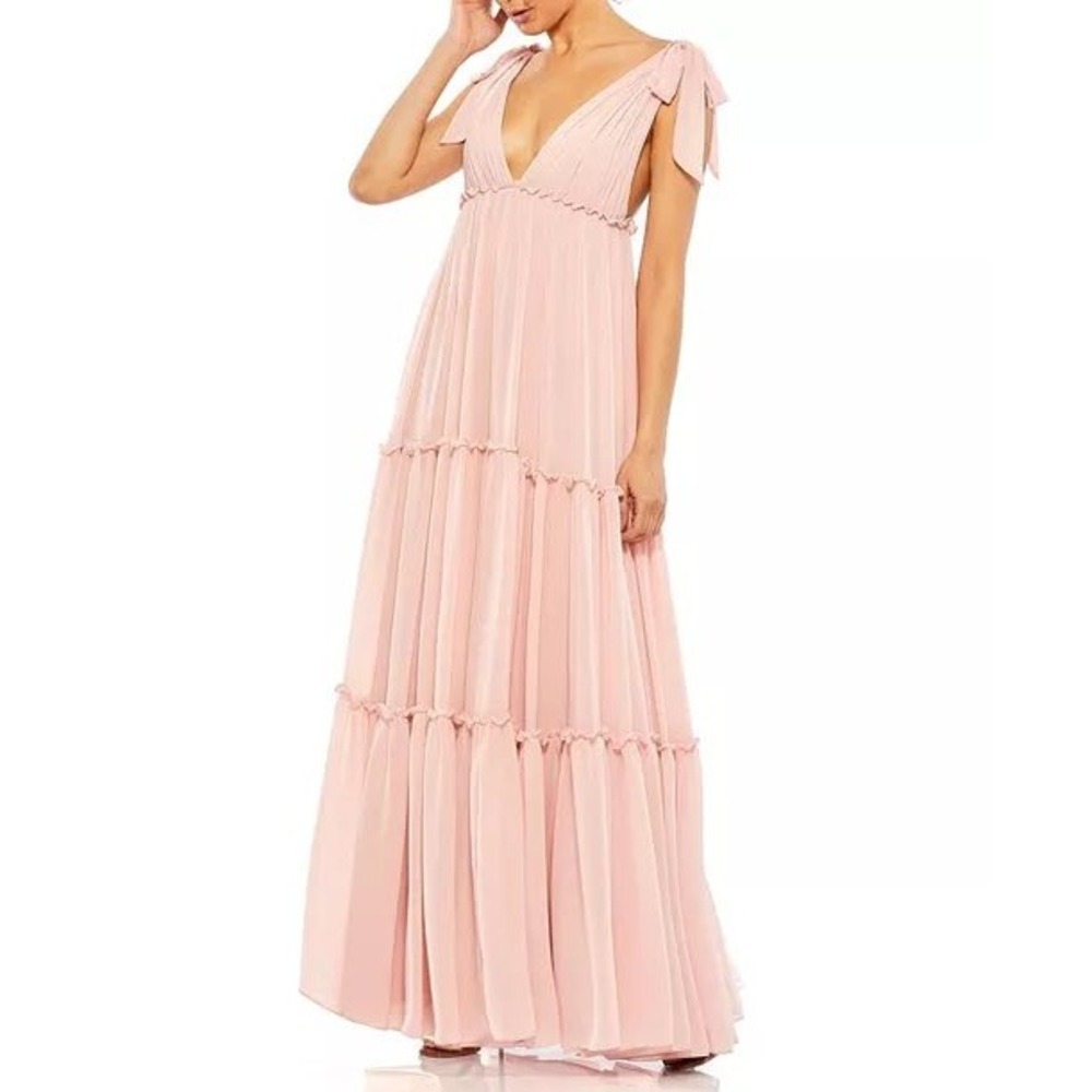 Mac Duggal Tiered Chiffon Maxi Dress in Blush Sz 2 NWT
